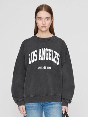 Anine Bing Ramona Sweatshirt Los Angeles Washed Black Cotton Women's Medium